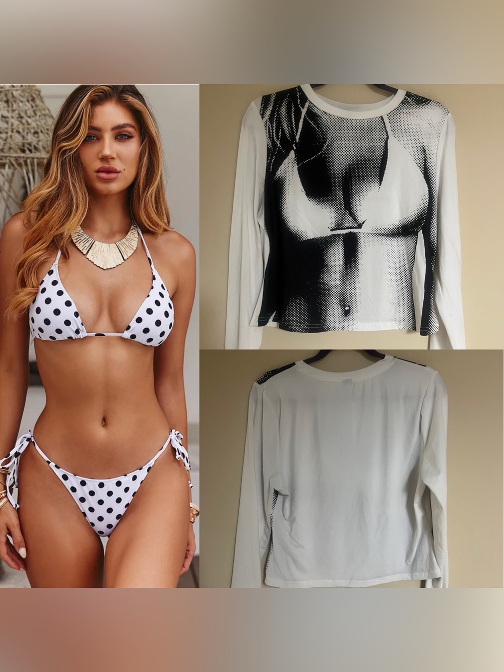 SHEIN White & Black Bikini T-shirt